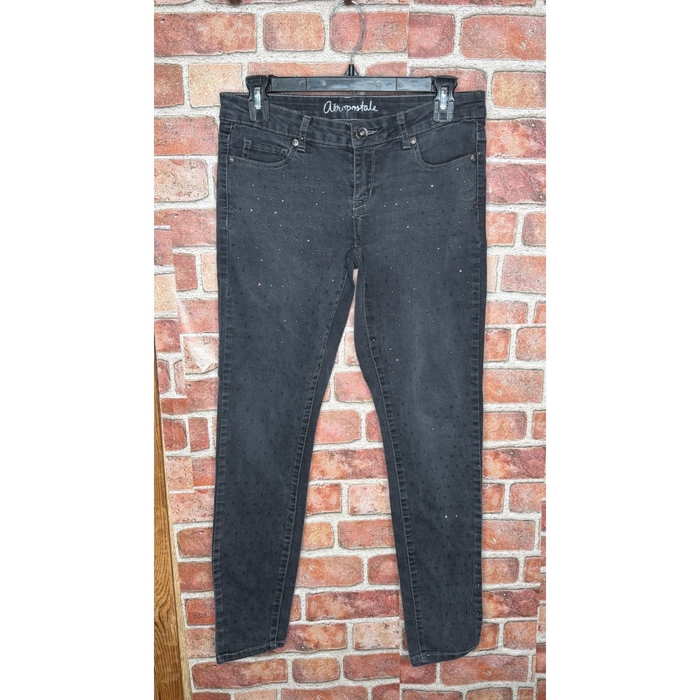 Y2K Aeropostale Lola Jegging Black Rhinestone Studded Skinny Jeans Women Size 6